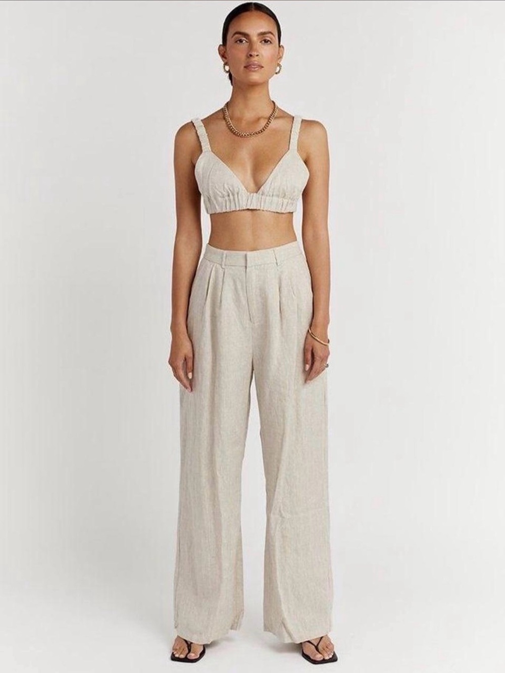 DISSH Norah Linen Pant in cream/tan